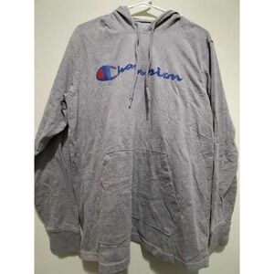 Champion Gray Logo‎ Hoodie Mens Size M/M Pullover Long Sleeve Sweatshirt Casual